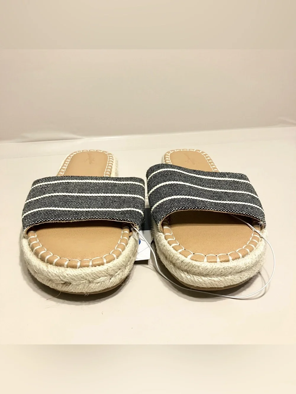 Universal Thread Womens Haddie Espadrille Slide Sandals black/white stripes Sz 7